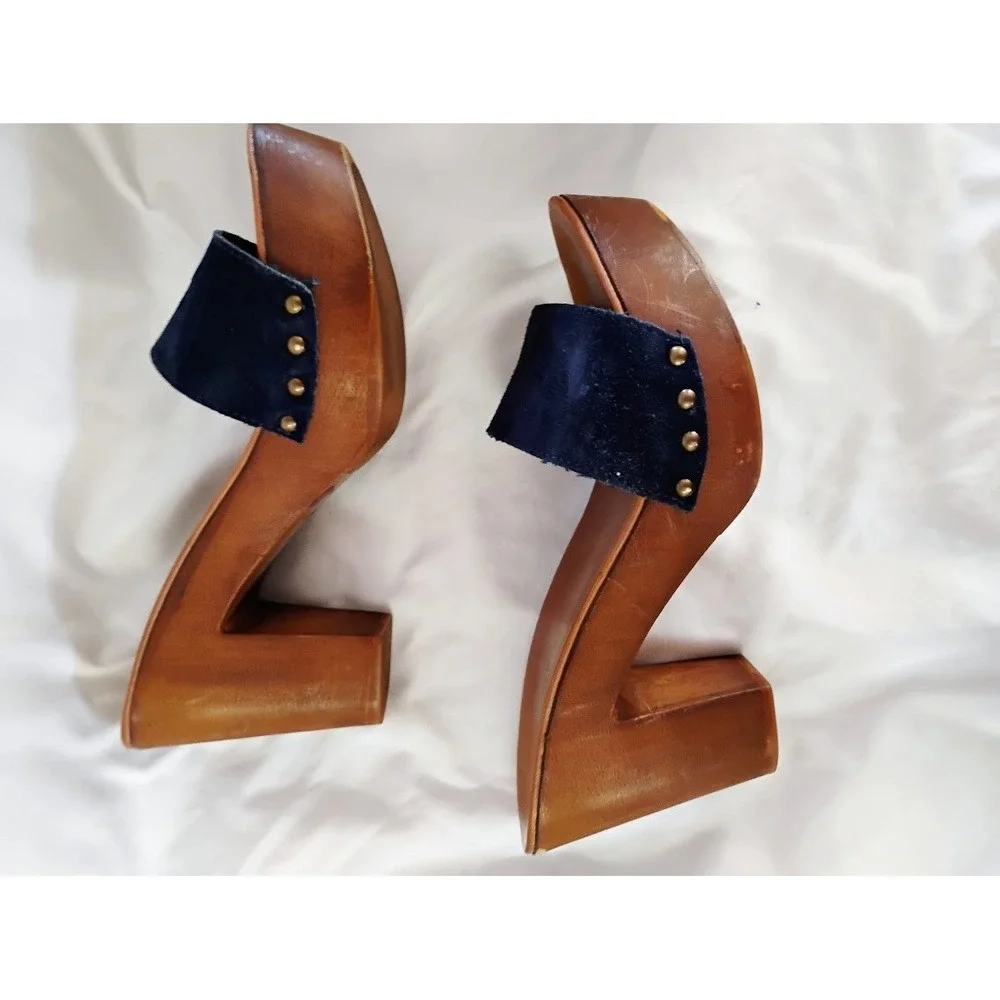 Women's Nine West Blue Suede Platform Mule Slide Sandals Size 8 Boho